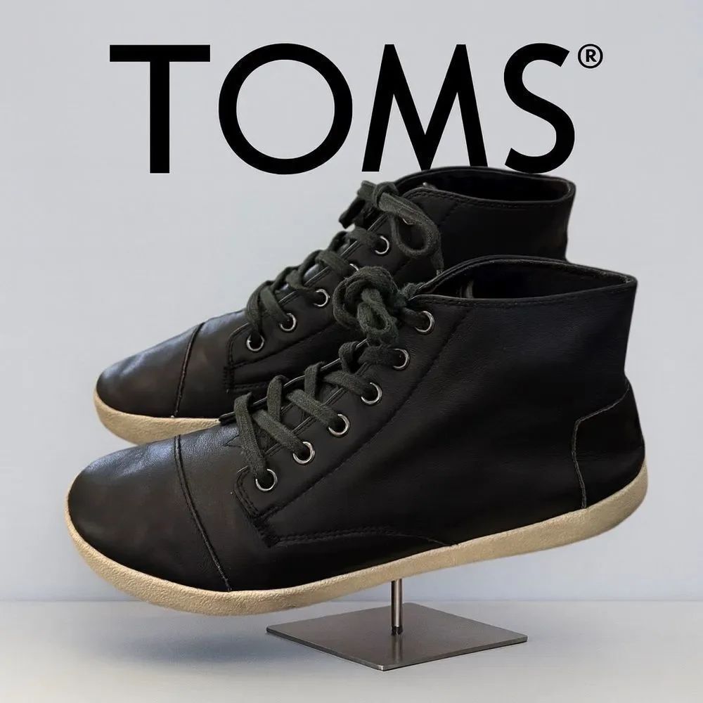 TOMS Women’s Black Leather Lace-Up High-Top Boots Sneakers 9